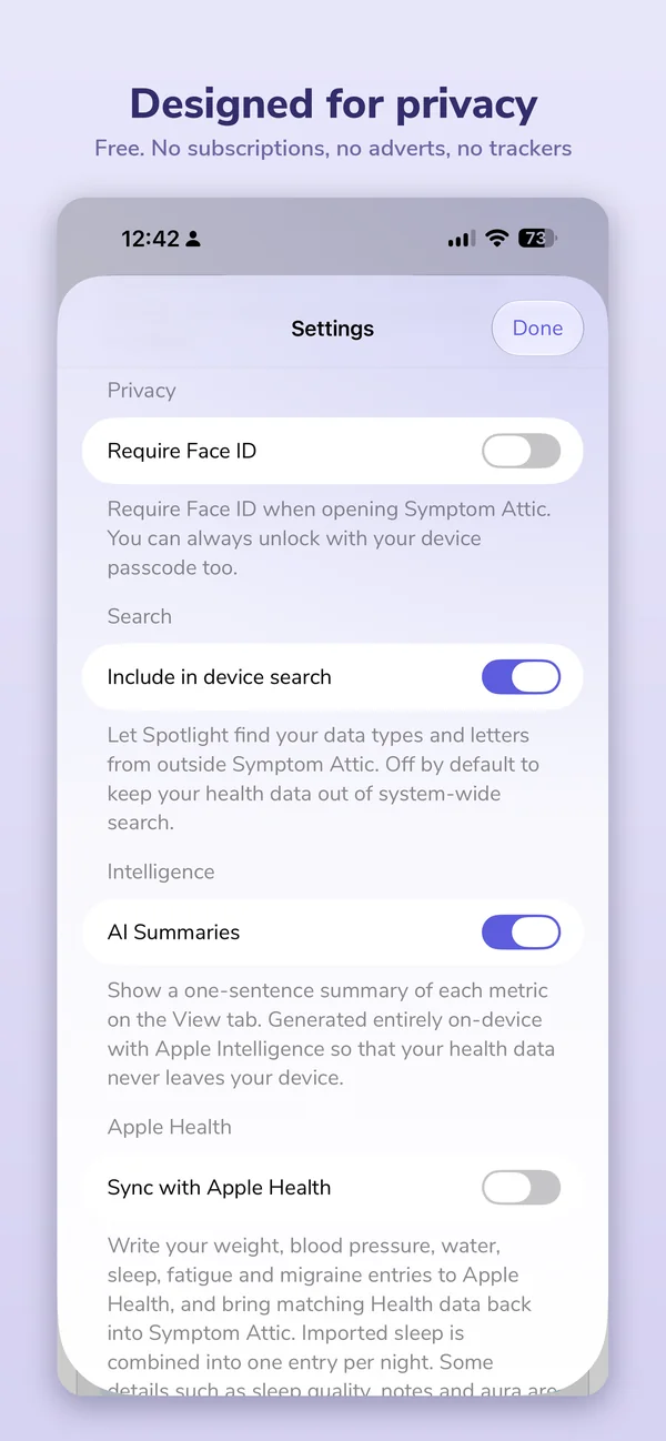 Designed for privacy — free, no subscriptions, no adverts, no trackers