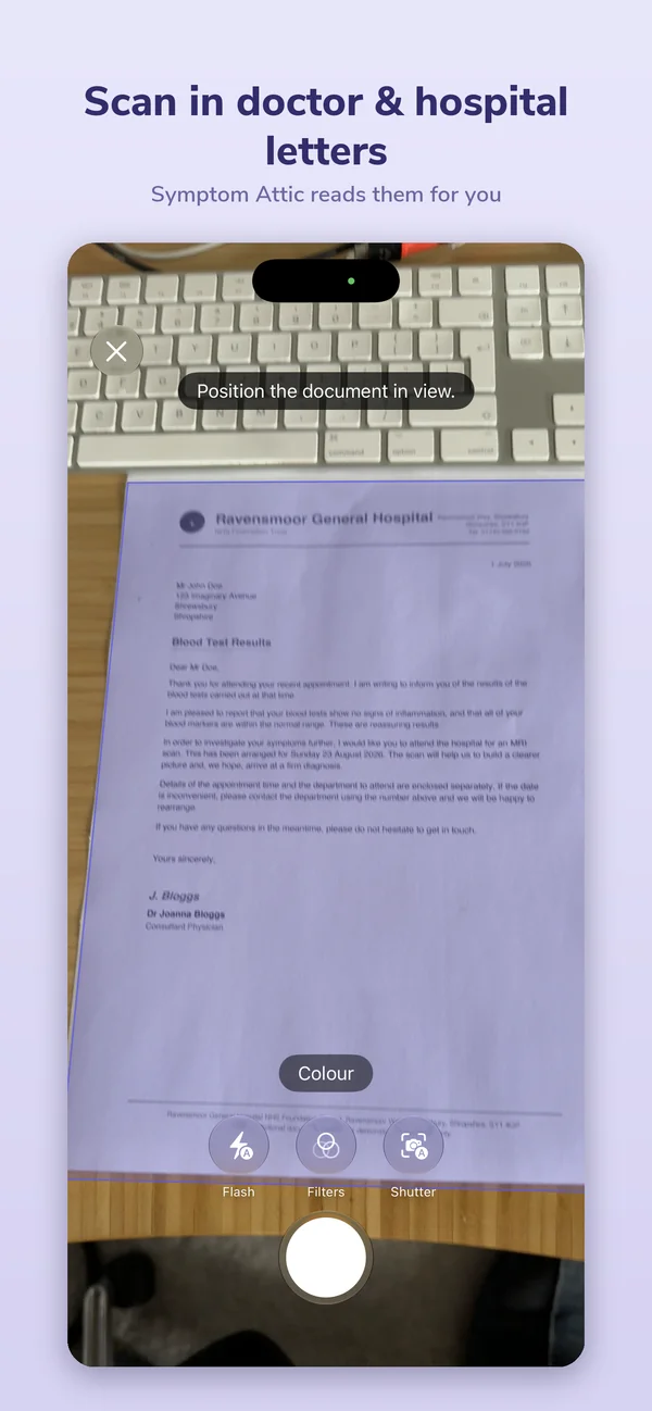 Scan in doctor and hospital letters — Symptom Attic reads them for you